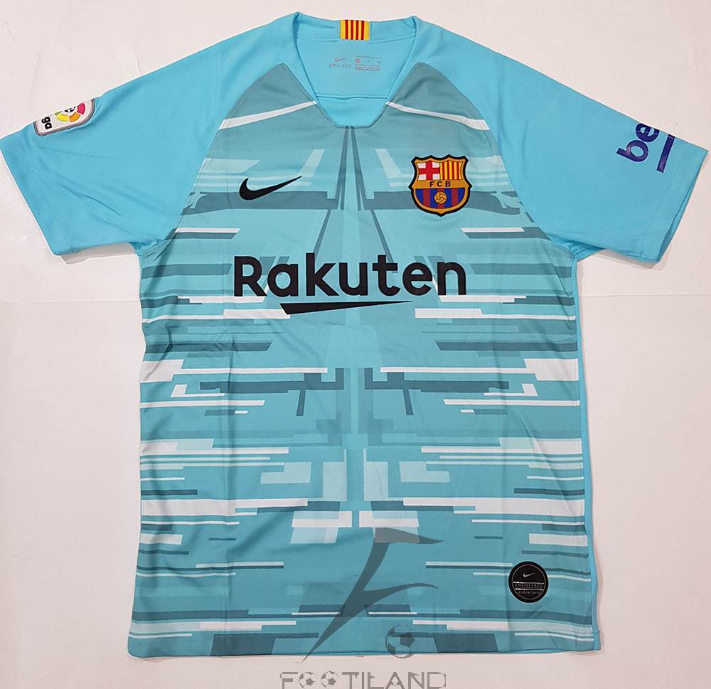 لباس دروازه بانی بارسلونا 2020 آبی کمرنگ با طرح گرافیکی یقه پیراهن گرد بصورت تیشرت آستین کوتاه